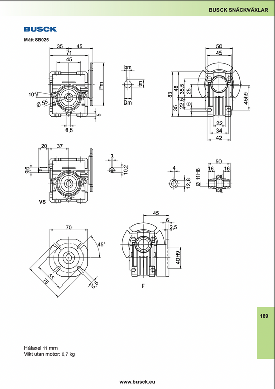 Snekkegear SB025 udveksling 10:1. Motorflange 56B14. Udgangsside hulaksel 11mm