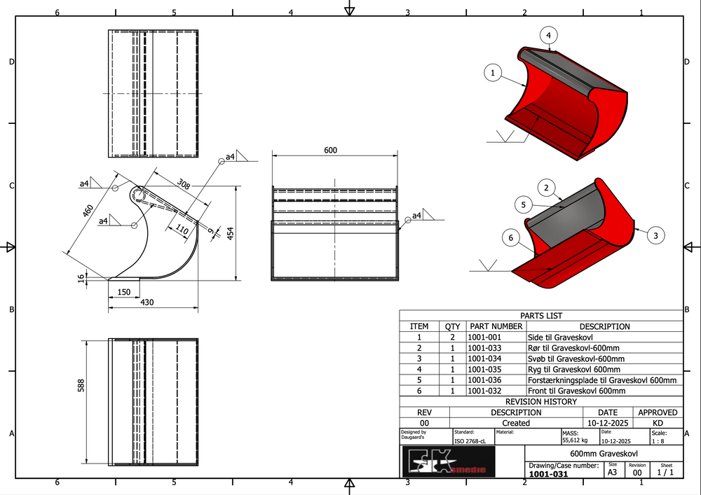 0,5-1,5T graveskovl 600mm