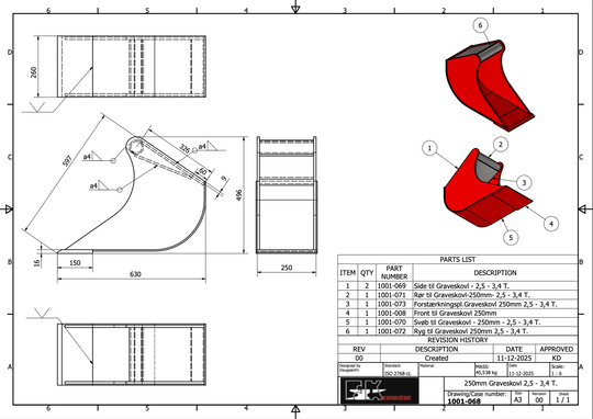 2,5-3,4T graveskovl 250mm