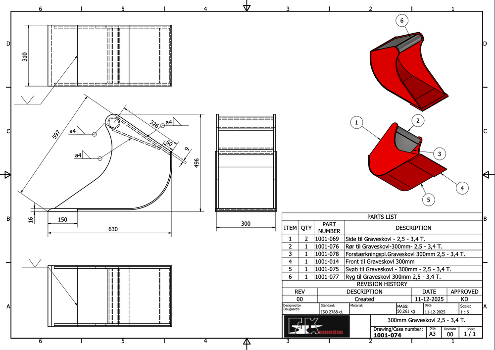 2,5-3,4T graveskovl 300mm