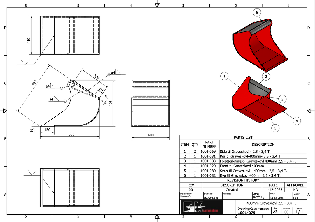 2,5-3,4T graveskovl 400mm