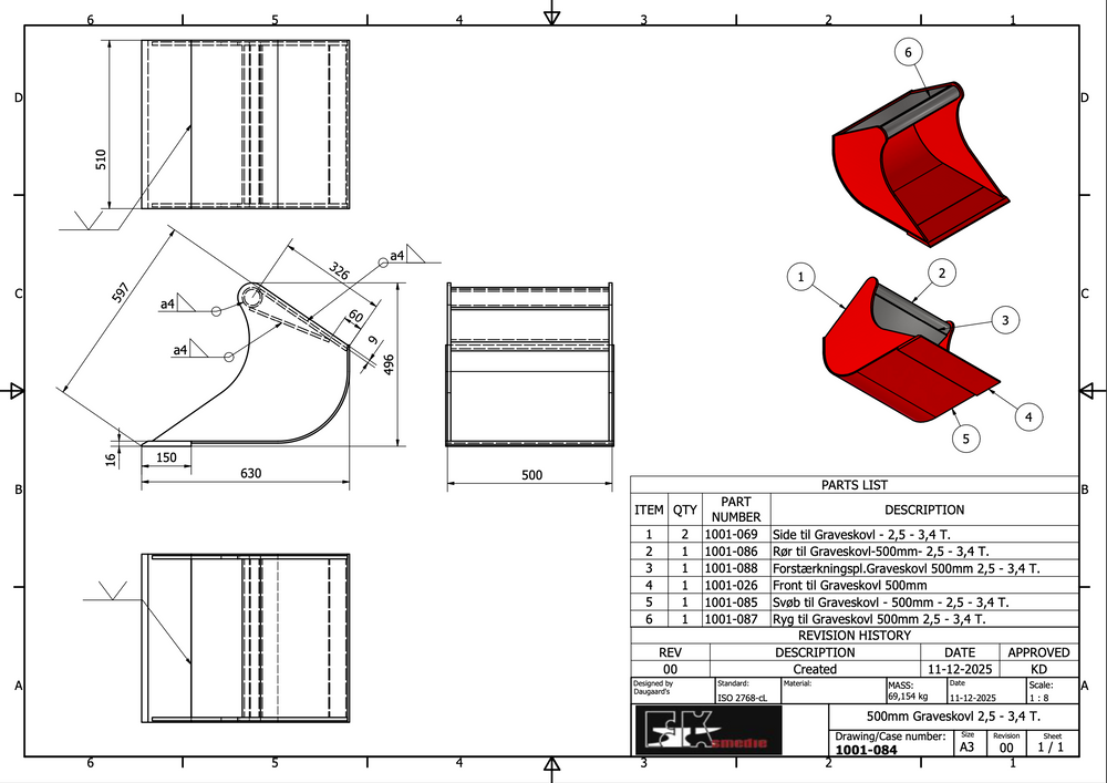 2,5-3,4T graveskovl 500mm