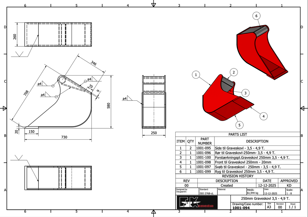 3,5-4,9T graveskovl 250mm