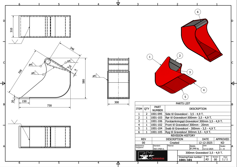 3,5-4,9T graveskovl 300mm
