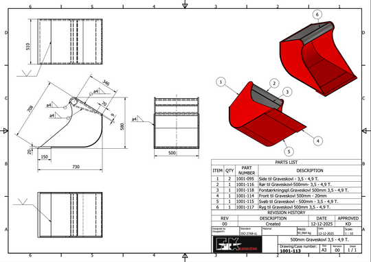 3,5-4,9T graveskovl 500mm