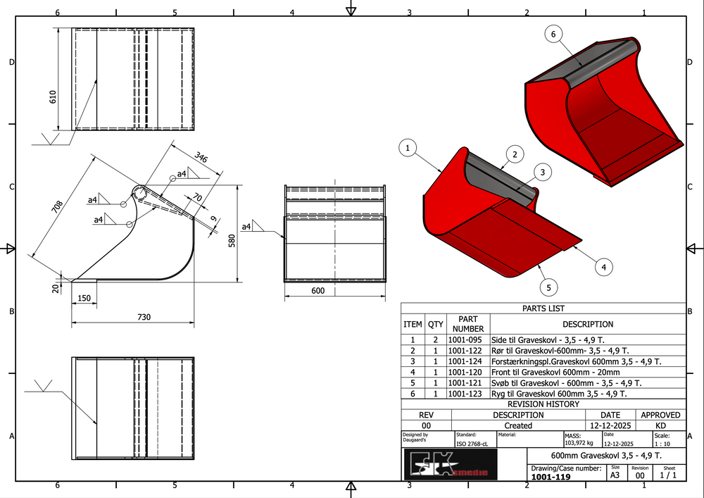 3,5-4,9T graveskovl 600mm