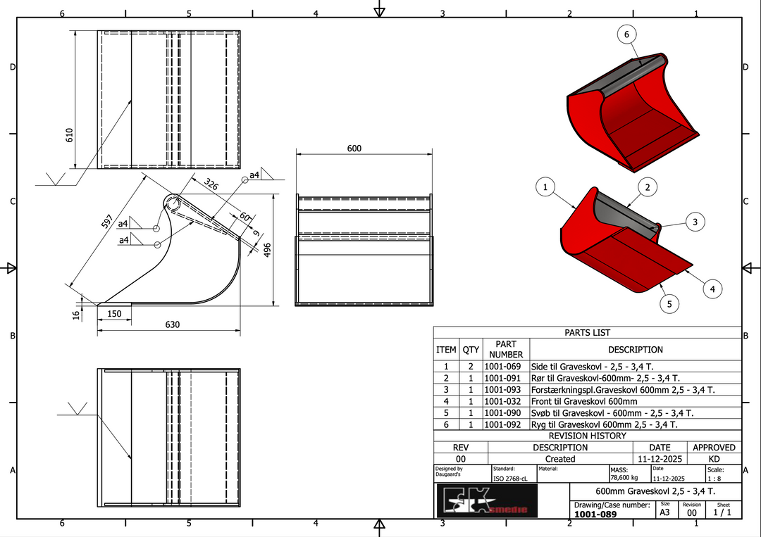 2,5-3,4T graveskovl 600mm