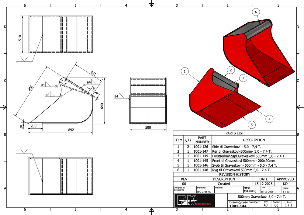 5,0-7,5T graveskovl 500mm