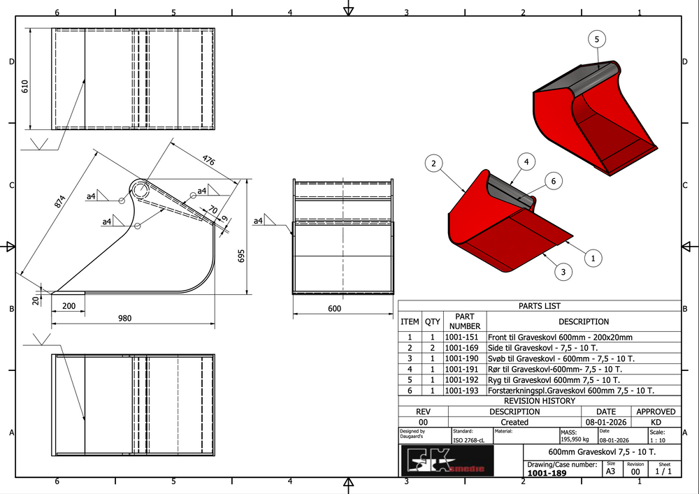 7,5-10T graveskovl 600mm
