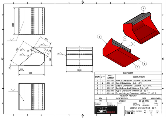 7,5-10T graveskovl 1000mm