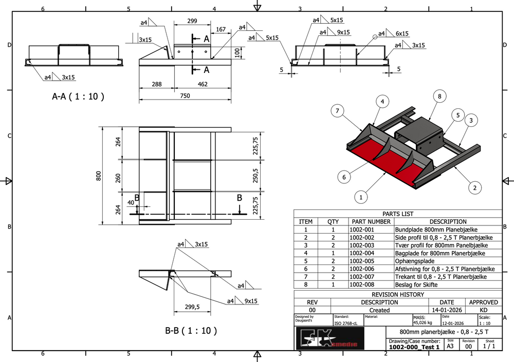 Planerbjælke 800mm 0,8-2,5T