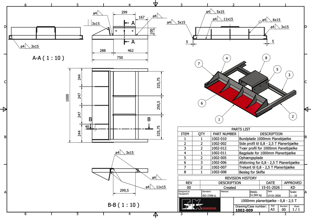 Planerbjælke 1000mm 0,8-2,5T