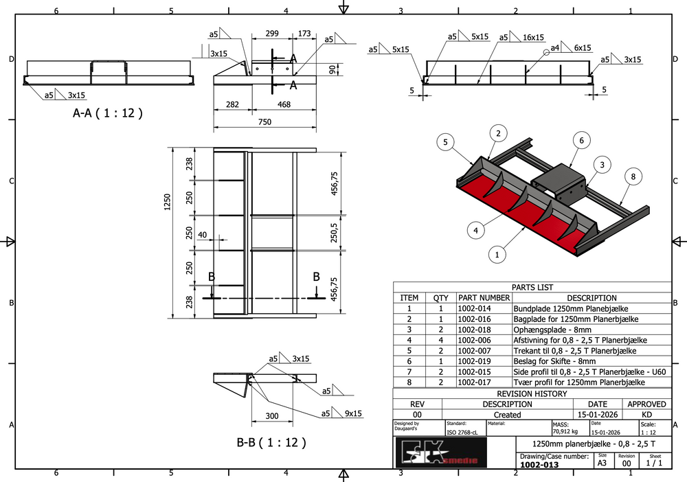 Planerbjælke 1250mm 0,8-2,5T