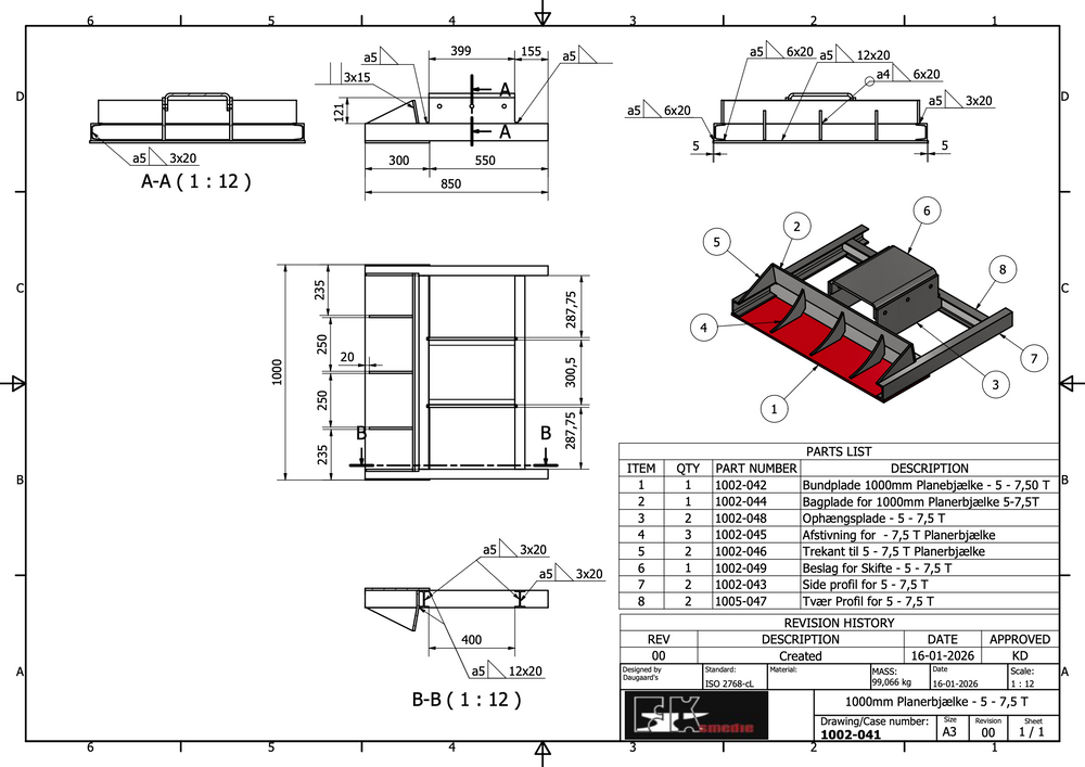 Planerbjælke 1000mm 5,0-7,5T