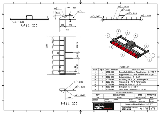 Planerbjælke 2000mm 5,0-7,5T
