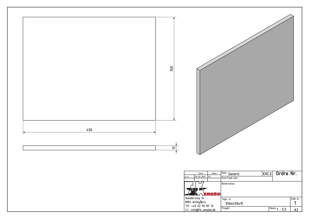 Bagplade 350x450x15 – Beslag (Maskine)