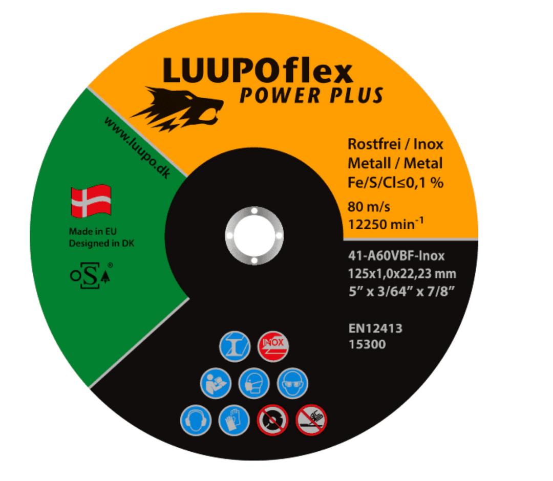 LUUPOflex Power PLUS Skæreskive plan til rustfri 125 x 1,0 x 22,23 mm A60V-Inox