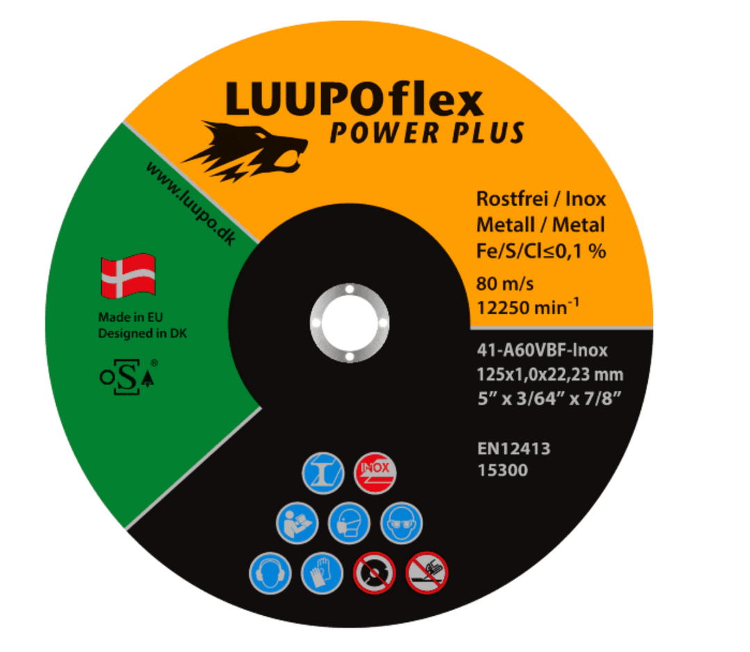 LUUPOflex Power PLUS Skæreskive plan til rustfri 125 x 2,0 x 22,23 mm A36V-Inox