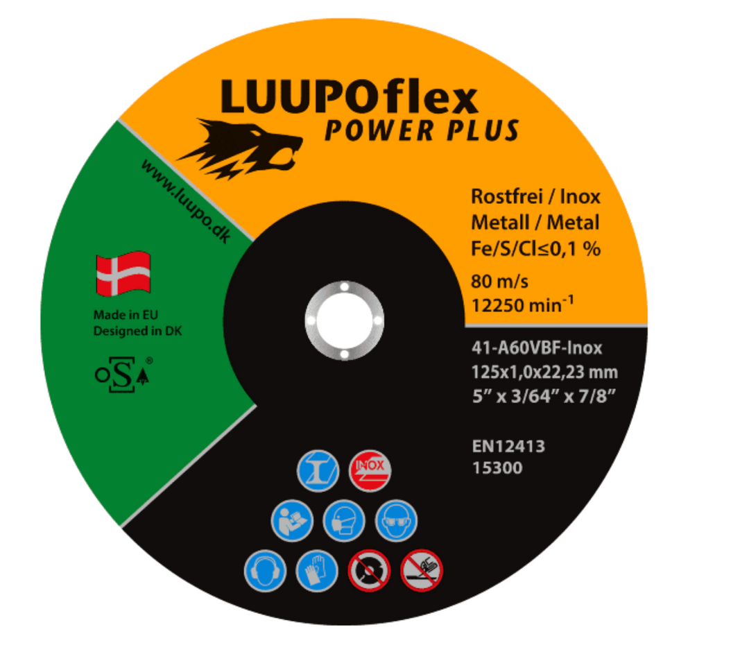 LUUPOflex Power PLUS Skæreskive plan til rustfri 180 x 2,5 x 22,23 mm A30V-Inox