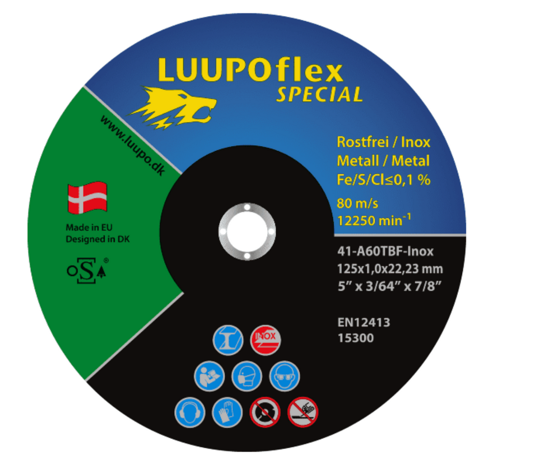 LUUPOflex Special Skæreskive plan til rustfri 125 x 1,0 x 22,23 mm A60T-Inox