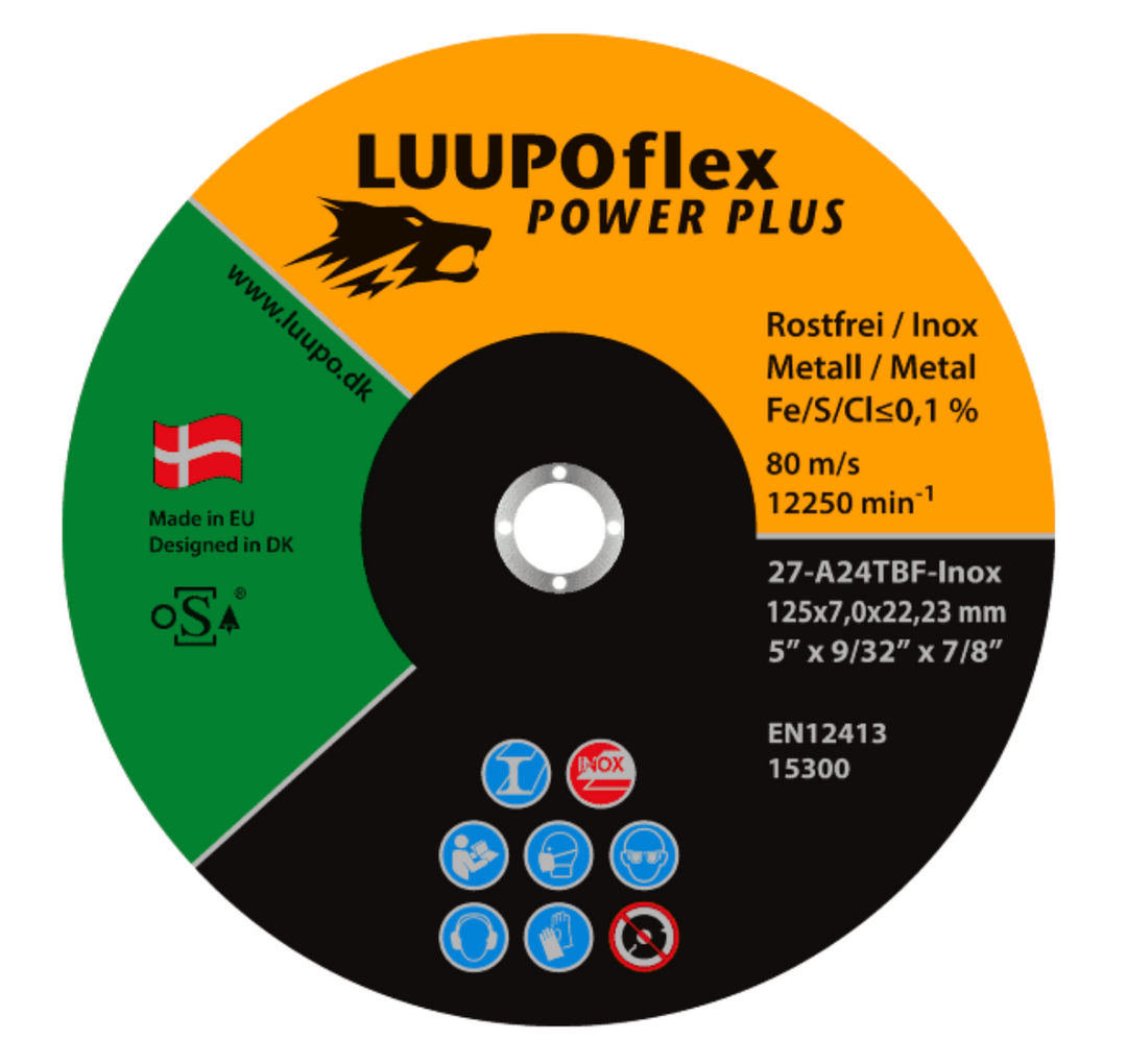 LUUPOflex Power PLUS Skrubskive til rustfri 125 x 7,0 x 22,23 mm A24T-Inox