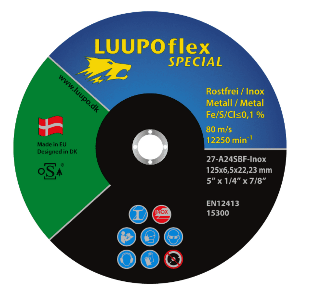 LUUPOflex Special Skrubskive til rustfri 125 x 6,5 x 22,23 mm A24S-Inox