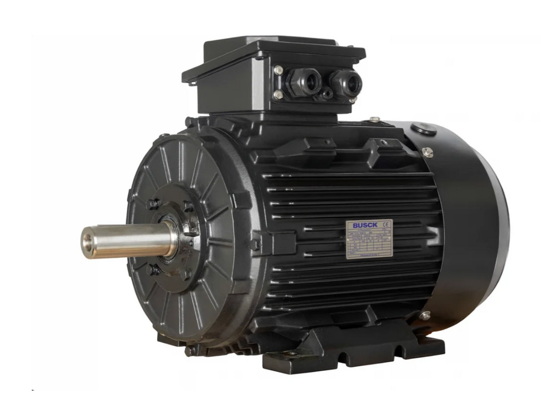 Sort BUSCK 3-faset elmotor på 37 kW med B3-fodmontering